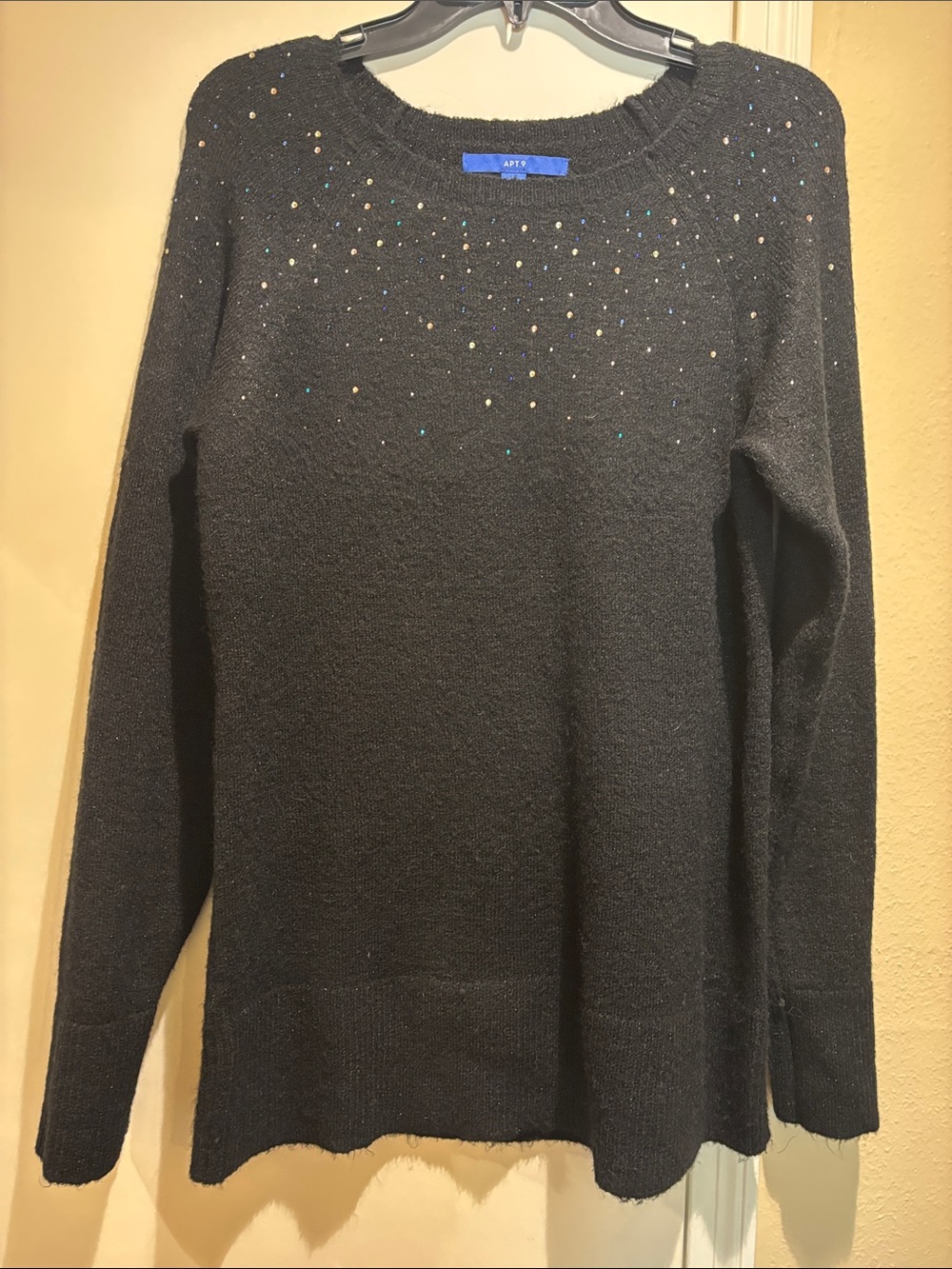 Apt. 9 Black Crewneck Sweater with Multicolor Bead Details